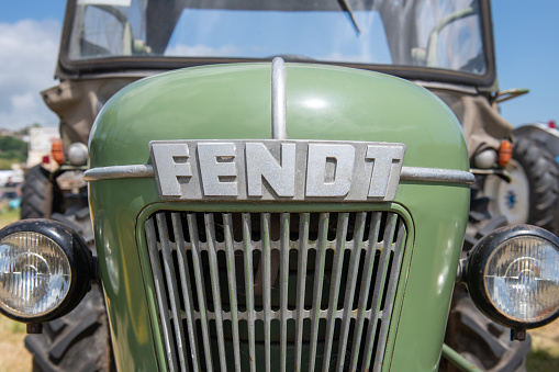 West Bay.Dorset.United Kingdom.June 12th 2022.A 1959 Fendt Fix model 1 is on display at the West Bay vintage rally
