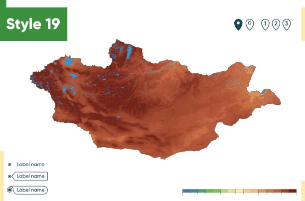 Mongolia High Detailed Physical Map Vector Map Dem Map Stock Mongolia High Detailed Physical Map Vector Map Dem Map 
