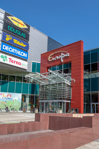 Banska Bystrica, Slovakia - July, 16, 2022 : Europa Shopping Centre. Shopping mall in Banska Bystrica. EUROPA SC.