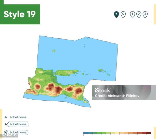 East Java Indonesia High Detailed Physical Map Vector Map Dem Map Stock ...