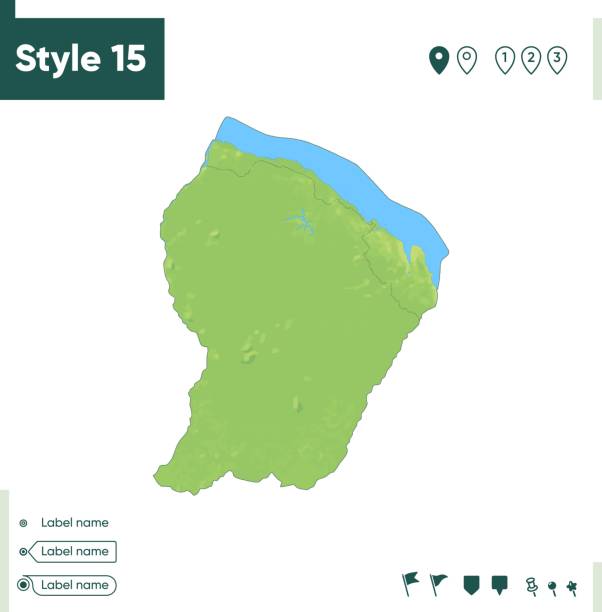 istock Guyane - map with shaded relief, land cover, rivers, lakes, mountains. Biome map. 1409108565