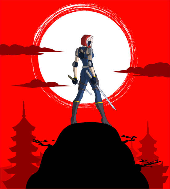 Vector Anime Style Female Ninja Assassin Stock Illustration vector art illustration
