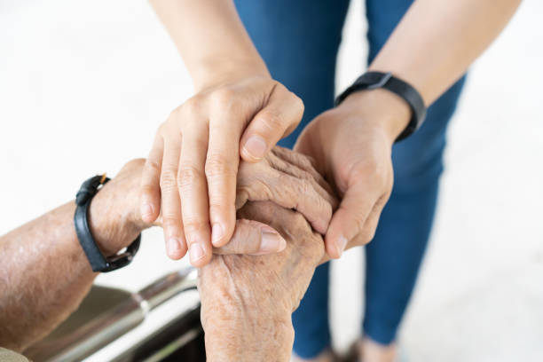 istock Daughter talking care her grandmother. 1409111777