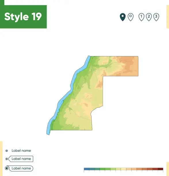 Vector illustration of Sahara Occidental - high detailed physical map. Vector map. Dem map.