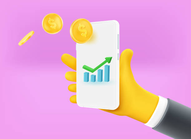 istock Businessman holding modern smartphone and earning money. 3d vector illustration 1409116655