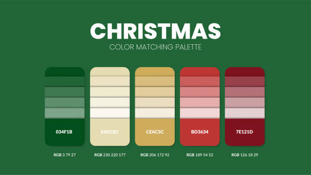 weihnachtsthemen-farbpaletten oder farbschemata sind in diesem jahr trendkombinationen und palettenführer, eine tabelle farbtöne in rgb oder hex. ein farbmuster für eine frühlingsmode, ein zuhause oder eine innenarchitektur. - hex farben stock-grafiken, -clipart, -cartoons und -symbole