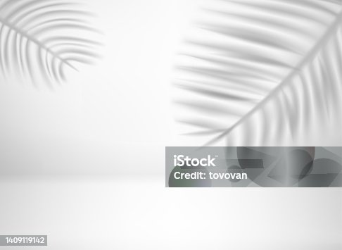 istock Bright interior with tropic leaves shadows. 3d vector illustration 1409119142