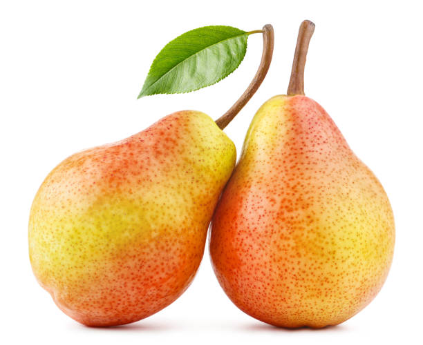Ripe tasty pears on white