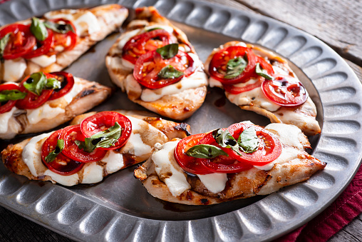 Homemade Caprese Grilled Chicken on a Serving Tray