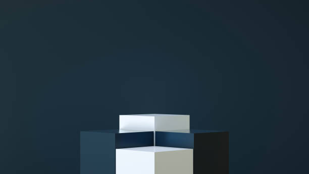 istock Cubic podium in blue tones, demonstrative background - 3D rendering 1409123082