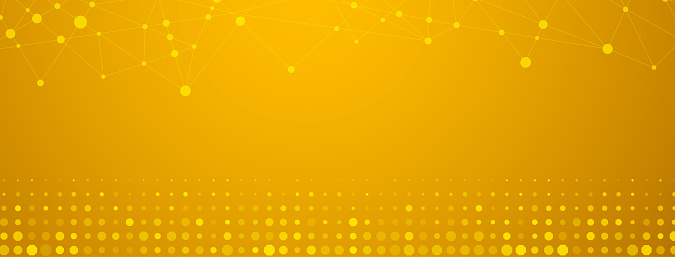 Abstract background in yellow colors made of big and small dots connected by straight lines