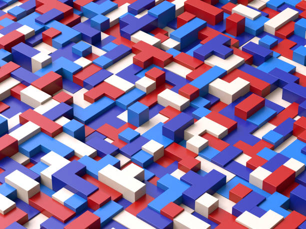 Digital generated image of multi-colored wooden geometric shapes