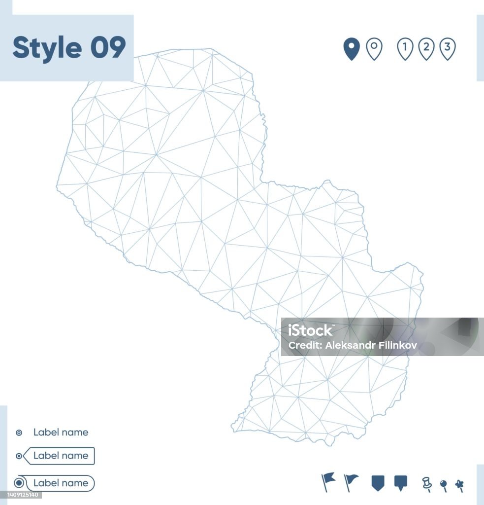 Paraguay White Low Poly Map Polygonal Map Outline Map Vector ...