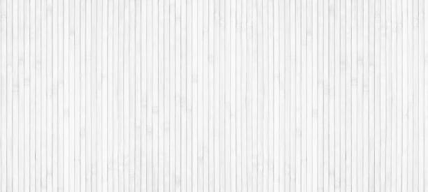 白い木製の表面ワイドスクリーンテクスチャ。自然な竹の光の背景。白塗りの木製スラット大きな背景 - 白しっくい塗 ストックフォトと画像