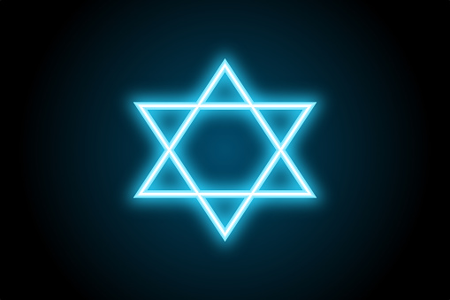 Glowing neon star of david jewish symbol icon sign