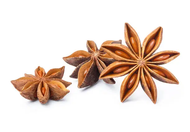 Delicious star anise spice, isolated on white background