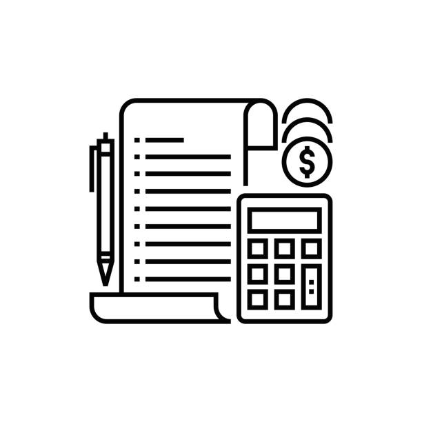 Expenses, Tax and Loan Calculations line icon vector art illustration