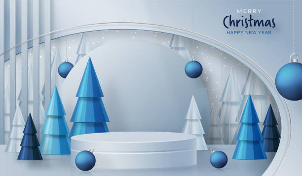 istock 3d Podium round stage style, for Merry Christmas and happy new year 1409132449