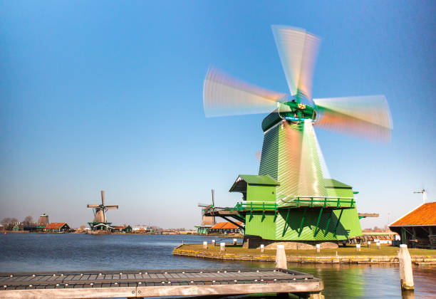 old Dutch mills in motion located in the city of Amsterdam