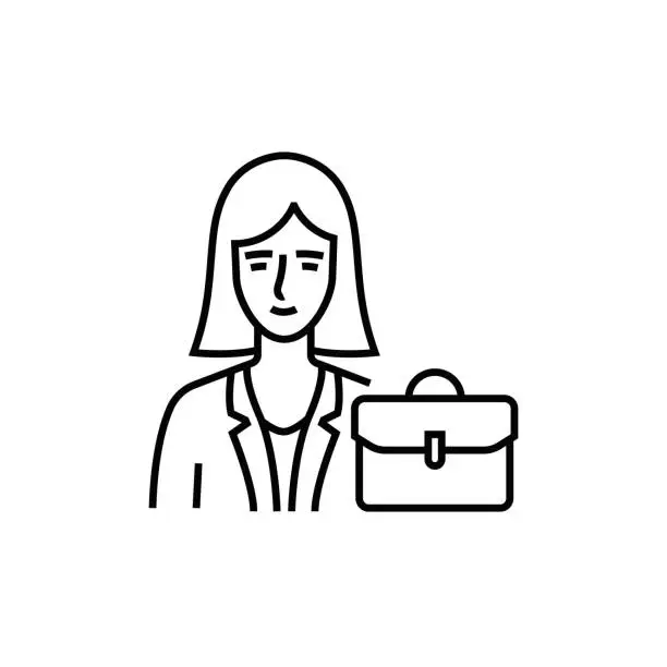 Vector illustration of Female Lawyer, Law and Justice, line icon