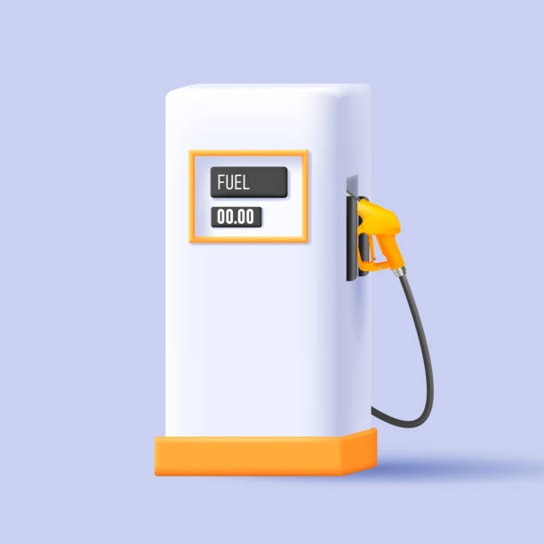 주유소 아이콘, 3d 소프트 렌더 스타일, 파이프가있는 흰색 스테이션, 화면 및 노란색 장식 - gas fuel pump symbol gasoline stock illustrations