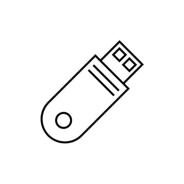 flash-laufwerk, computertechnologie, speicher, liniensymbol - usb flash drive usb cable flash memories stock-grafiken, -clipart, -cartoons und -symbole