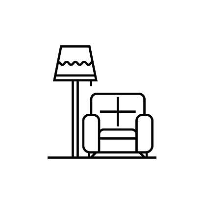 Floor Lamp, Armchair, Furniture, line icon