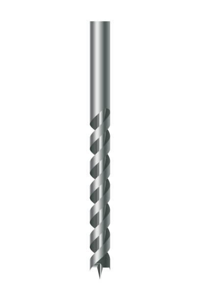 鋼または他の金属のねじれ形状のドリルビット。ドリルハンマーやドライバーのためのプロのノズル。白い背景に分離されたベクターアイコン - grooved screw hammer drill点のイラスト素材／クリップアート素材／マンガ素材／アイコン素材