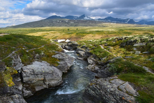 River and mountains landscape, Rondane National Park, Norway, Europe