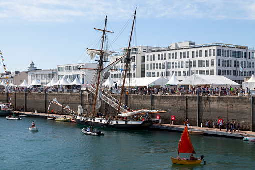 Brest, France - July 14 2022: La Recouvrance is a replica gaff rigged schooner, named in honour of Recouvrance, one of the districts of Brest.