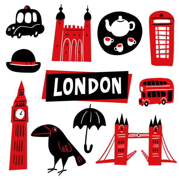 londyn doodles - bus double decker bus london england uk stock illustrations