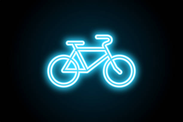 istock Glowing neon bicycle cycling symbol sign 1409153803