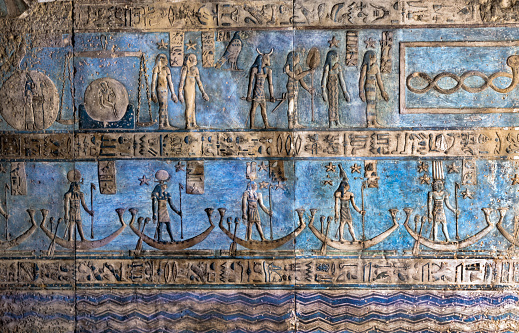 Part of the Astronomical ceiling in the Hypostyle Hall of Hathor Temple at Dendera Egypt.