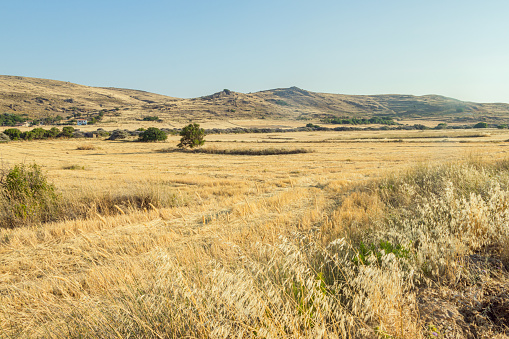 The rural farmland and countryside on the island of Lemnos in Greece.