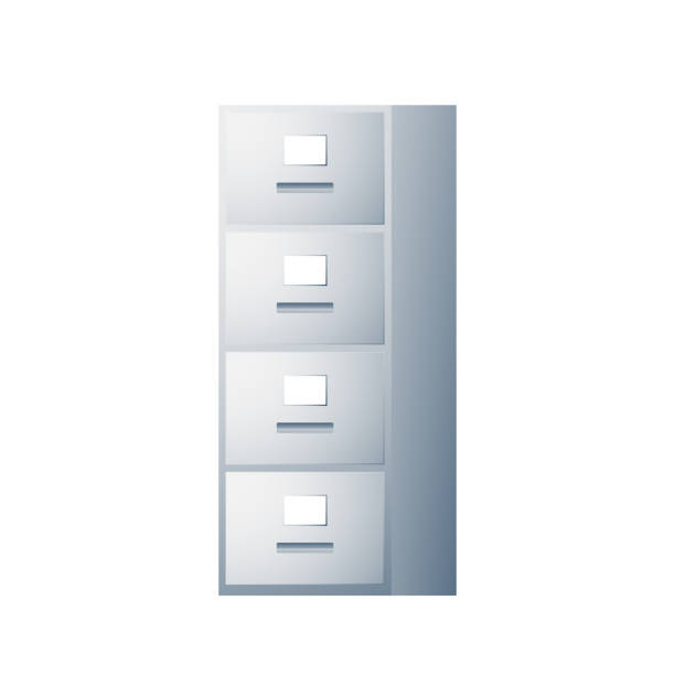 ilustraciones, imágenes clip art, dibujos animados e iconos de stock de archivador con vector de cuatro cajones. archivador estilo de color 3d. - filing cabinet cabinet archives drawer