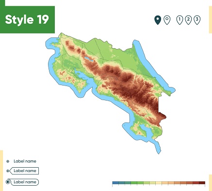 Extremo Costa Rica Map Costa Rica High Detailed Physical Map Vector Map Dem Map Stock ...