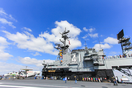 San Diego -USA, 03 13 2014: USS Midway Museum - a real aircraft carrier, fun for the family, a lifetime memory for everyone. The 20th century's longest-serving US Navy aircraft carrier USS Midway