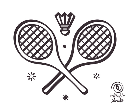 Badminton racquet concept can fit various design projects. Modern and playful line vector illustration featuring the object drawn in outline style. It's also easy to change the stroke width and edit the color.