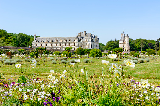 Loire, France - May 2019: Chenonceau castle (Chateau de Chenonceau) in Loire valley