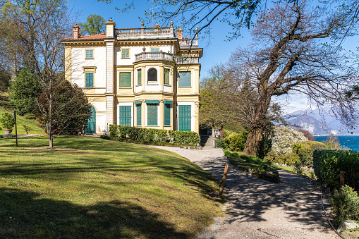 Villa Pallavicino in Stresa surrounded by a beautiful park overlooking the Lake Maggiore. Stresa. Piedmont, Italy, Apr. 2022