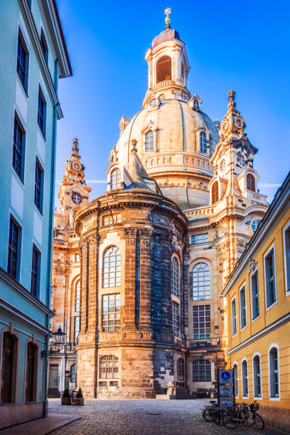 Dresden, Germany - Frauenkirche famous cathedral in Dresda, Saxony Dresden, Germany. Sunrise over Frauenkirche in the city of Dresda, historical Saxony in Europe. dresda stock pictures, royalty-free photos & images
