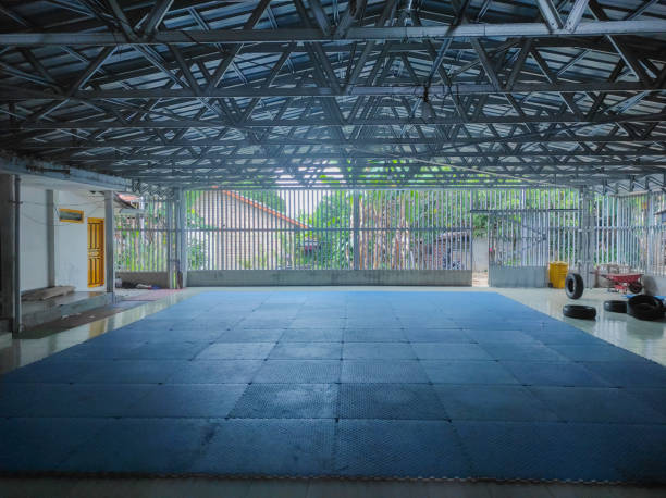 istock steel roof karate blue mat 1409174204