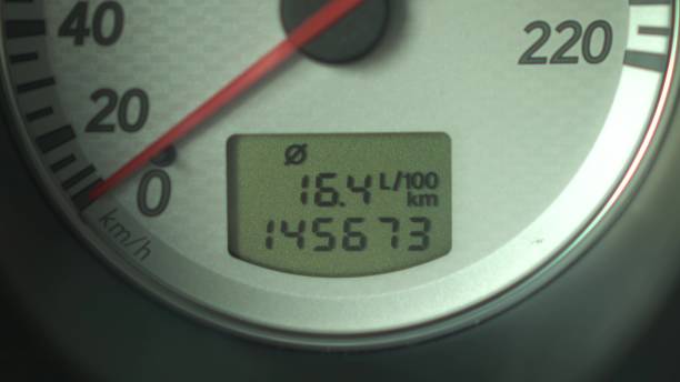 istock Switching the display of fuel and mileage indicators on the panel in the car. Automobile panel close up. 1409178596