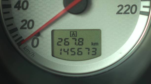 istock Switching the display of fuel and mileage indicators on the panel in the car. Automobile panel close up. 1409178607