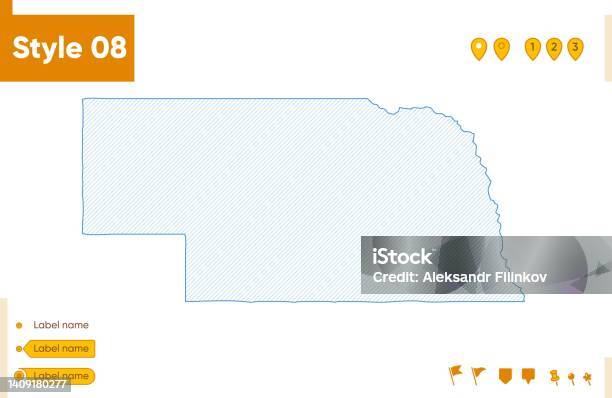 Nebraska Usa Grid Map Isolated On White Background Outline Map Simple