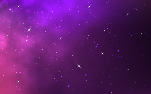 Space backdrop. Starry cosmos with constellations. Color magic nebula. Purple galaxy texture. Fantasy space way. Deep universe. Vector illustration.