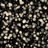 istock Illustration of an abstract light dots and blurred circles backdrop like bokeh spot bubble particles with connecting lines on a black background 1409181358