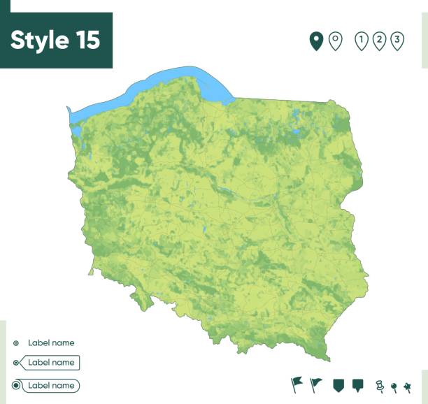 istock Poland - map with shaded relief, land cover, rivers, lakes, mountains. Biome map. 1409183048