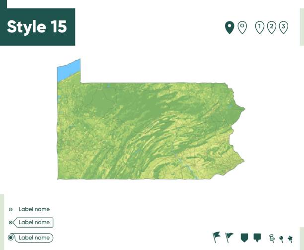 istock Pennsylvania, USA - map with shaded relief, land cover, rivers, lakes, mountains. Biome map. 1409185082