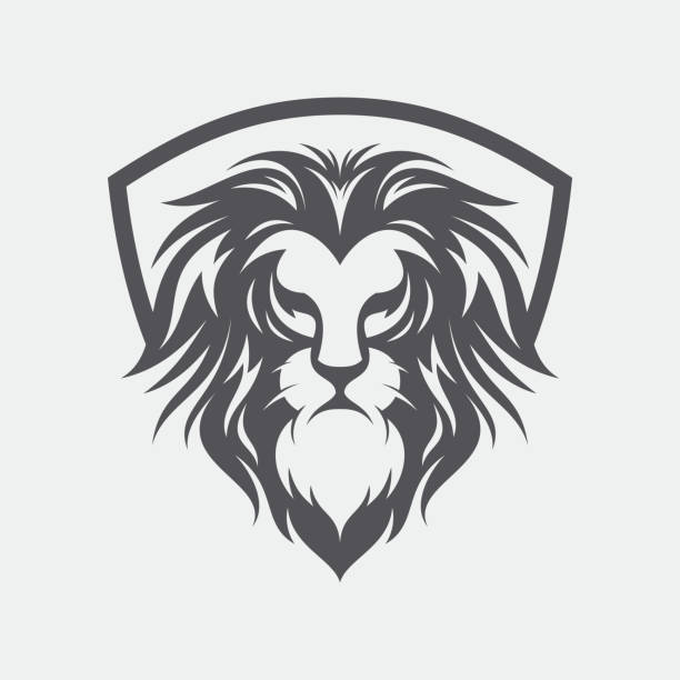 silhouette lion head logo design wektor z tarczą - the lion king musical stock illustrations